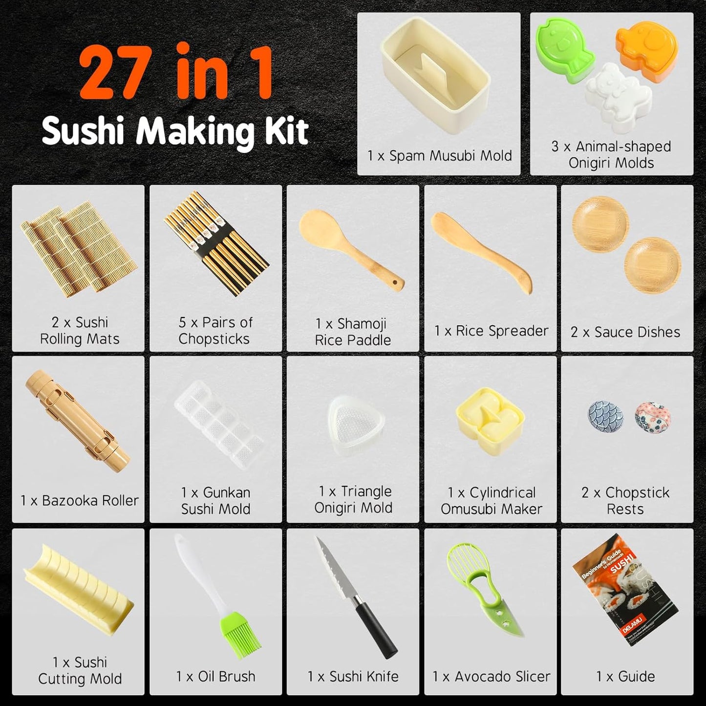 LazySpin Sushi Making Kit 27 in 1 Sushi Kit for Beginners/Pros