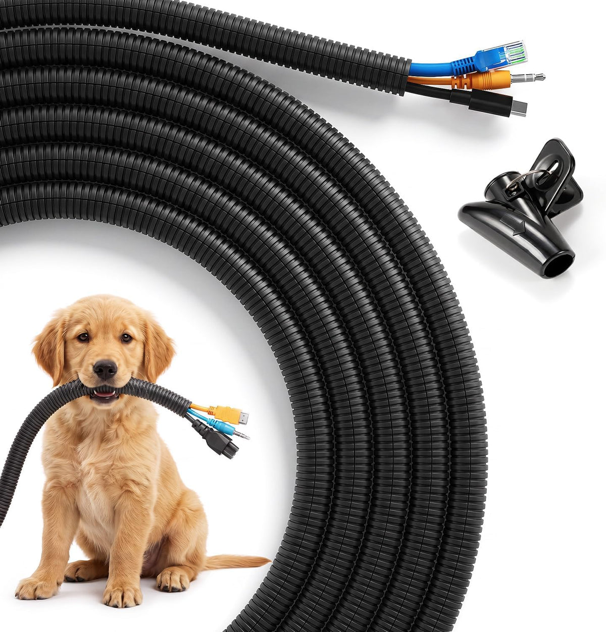 LazySpin 1/2 inch Cord Protector Split Wire Loom Tubing Cable Management Sleeve, Black