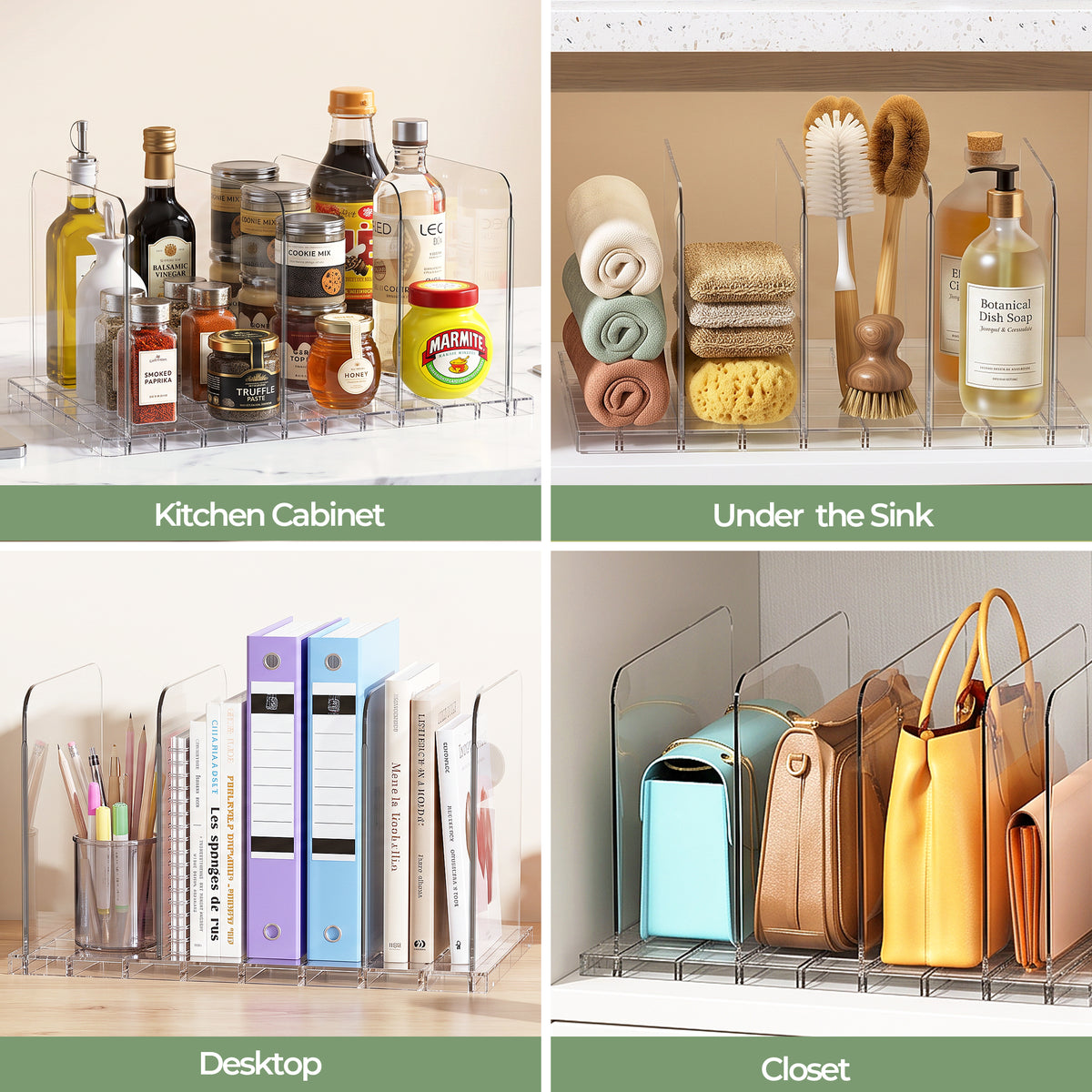 LazySpin Purse Handbag Organizers with Clear Acrylic Shelf Dividers for closet Adjustable
