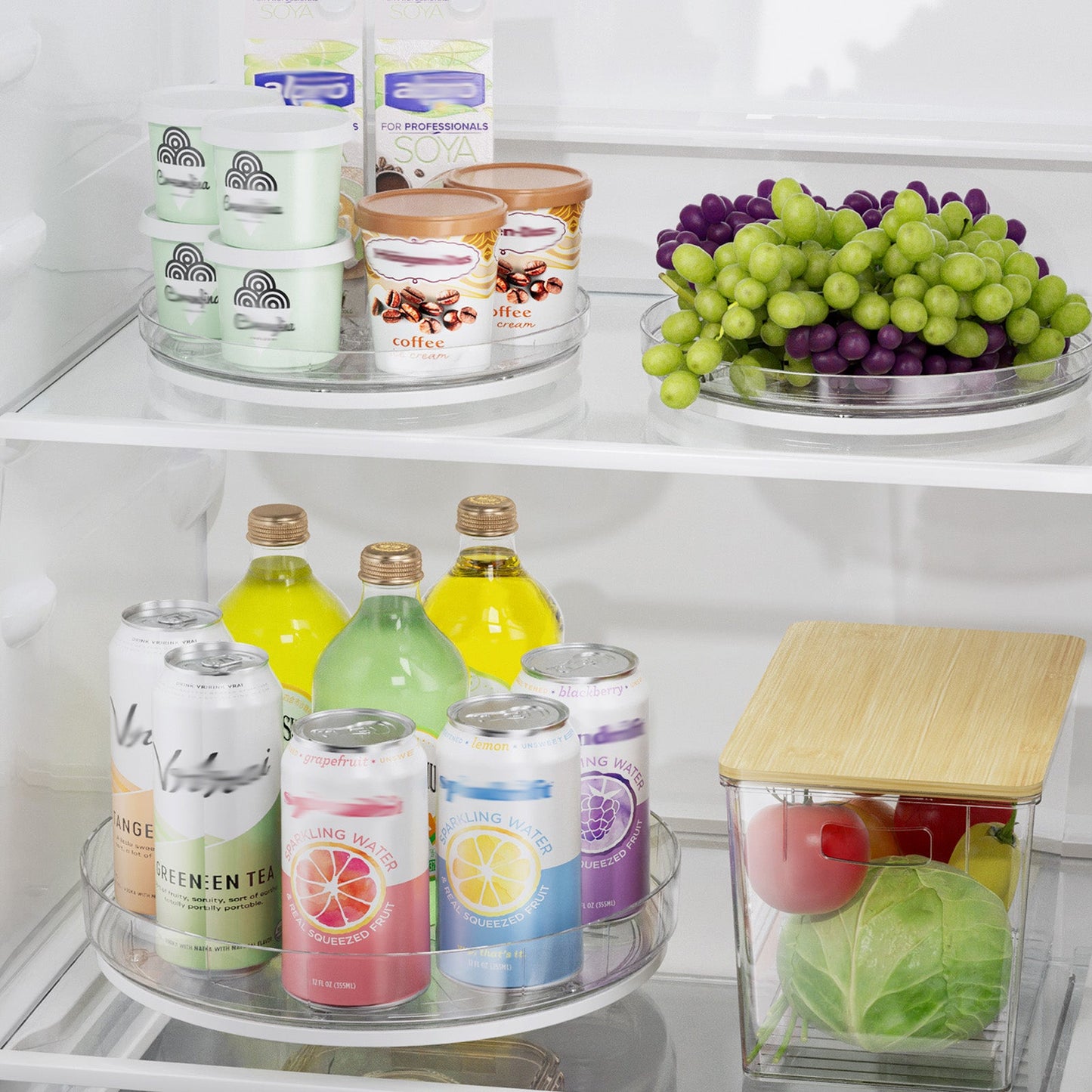 LAMU 3 Pack Lazy Susan Organizer, Clear Lazy Susan Turntable for Cabinet Rotating Organizer for Kitchen, Pantry, Refrigerator, Table Top, Bathroom, Spice Storage Comdiment Organizer 11.4'' +2Pcs 9''