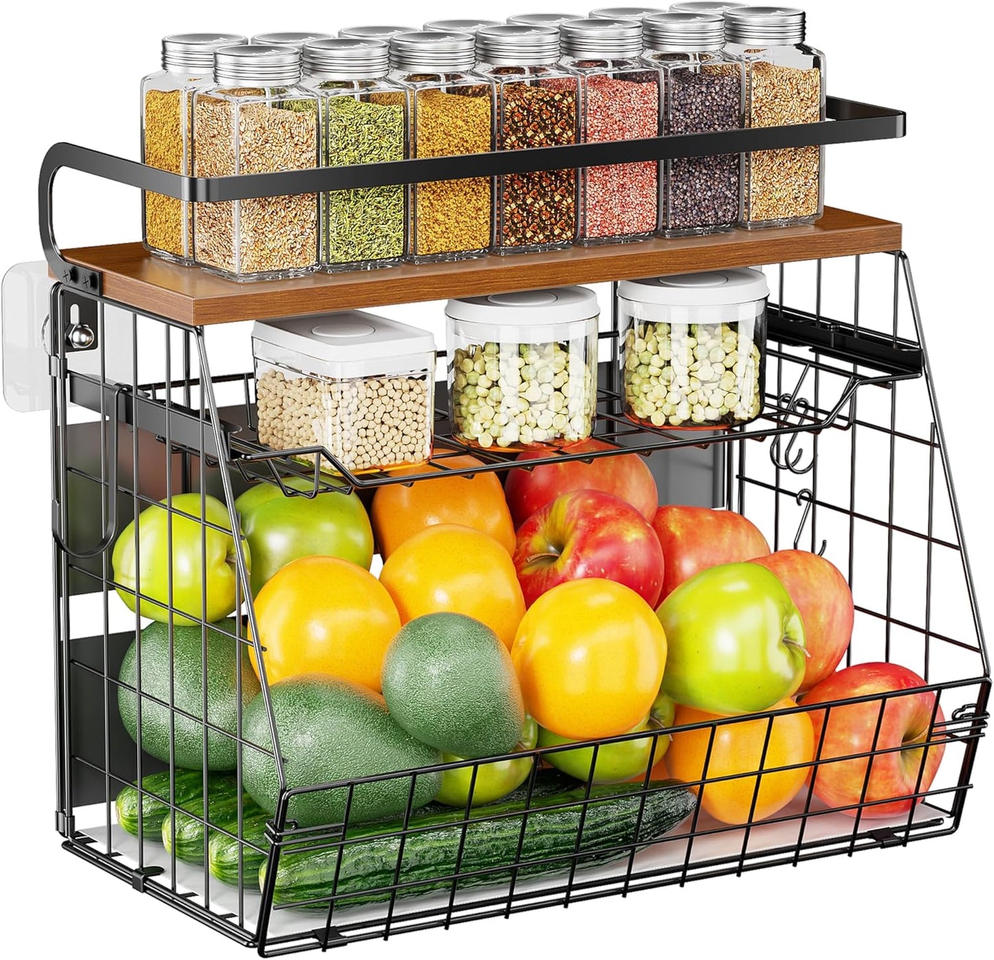 LazySpin Magnetic Basket for Fridge with Wood Lid, 1 Pack