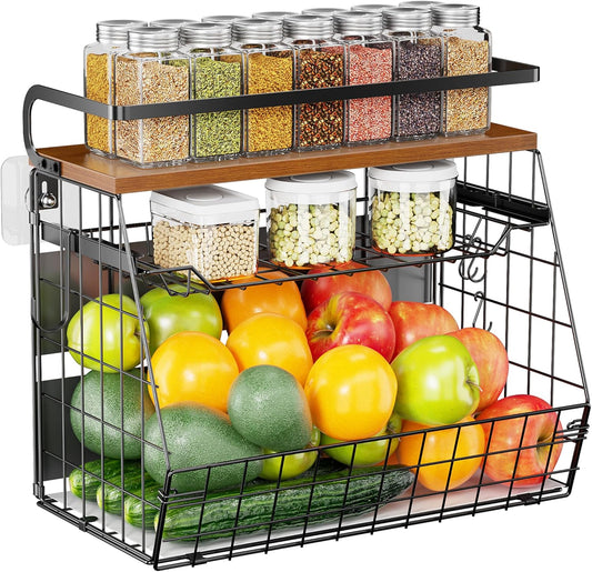 LazySpin Magnetic Basket for Fridge with Wood Lid, 1 Pack