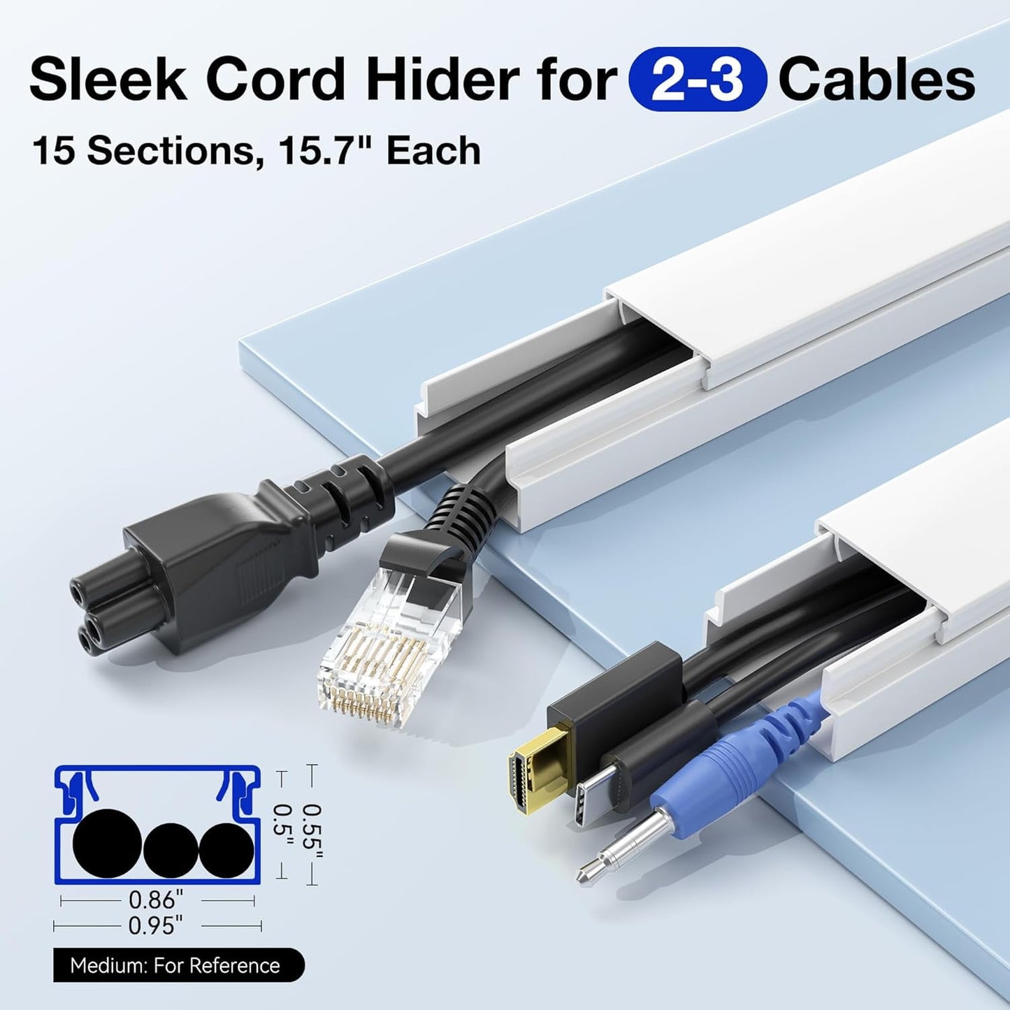 Cord Hider, LazySpin 254in Hide Cords Cables, CC01-15 Pack, White
