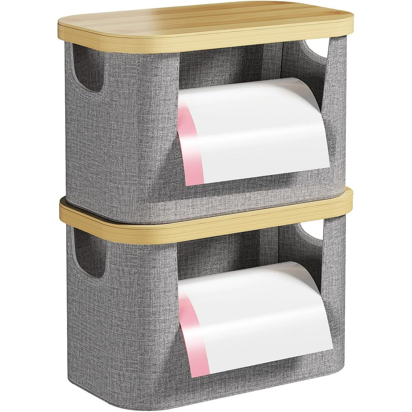 Delamu 2 Pack Trash Bag Dispenser Organizers with Bamboo Lid, Stackable Garbage Bags Holder for Kitchen Cabinets, Under Sink, Countertop