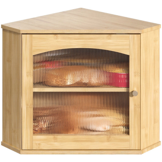 Corner Bread Box for Kitchen Countertop, Delamu 2 Tier Bread Storage Container, Large Bamboo Breadbox Under Cabinet Organizer for Homemade Bread, Wood