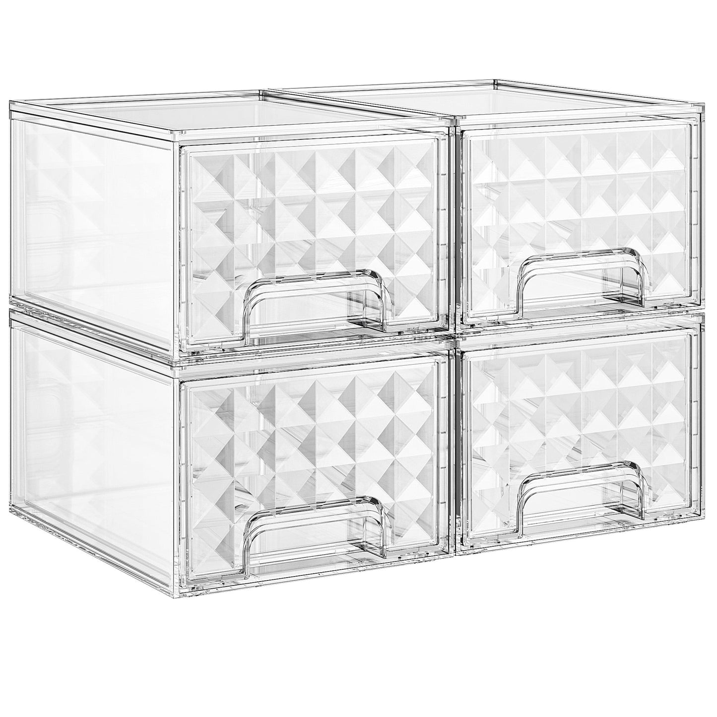 Delamu 4 Pack Stackable Storage Drawers Set,Clear Plastic Organizer Bins Makeup Organizer for Makeup, Cosmetics, Beauty Supplies