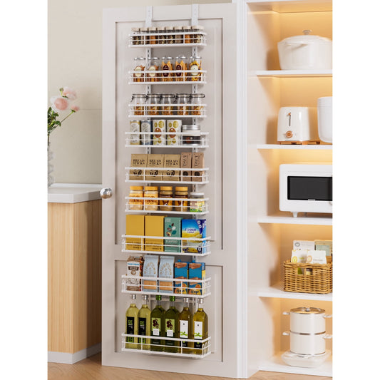 DELAMU Over the Doors Pantry Organizer Rack with 9 Adjustable Baskets, 9 Tiers Dual-Use Hanging or Door Mount Spice Rack Organizer