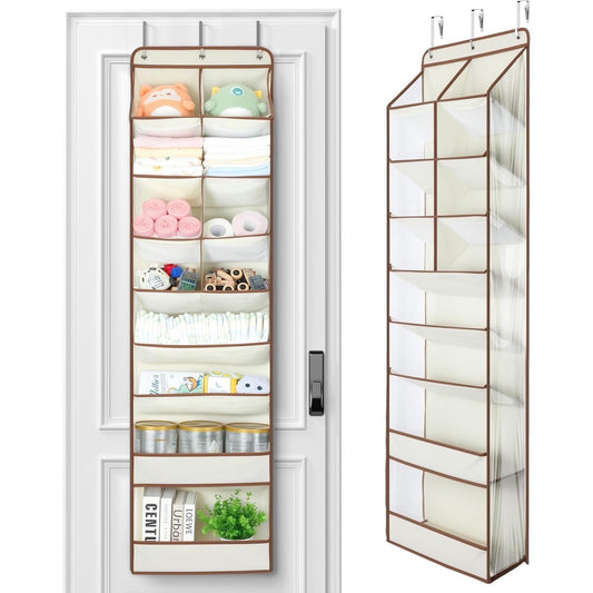 LazySpin 1 Pack Over the Door Organizers, 60" Exlarge Deep Pockets Hanging Organizers, 8 Shelves Closet Over Door Organizer for RV, Dorm, Beige