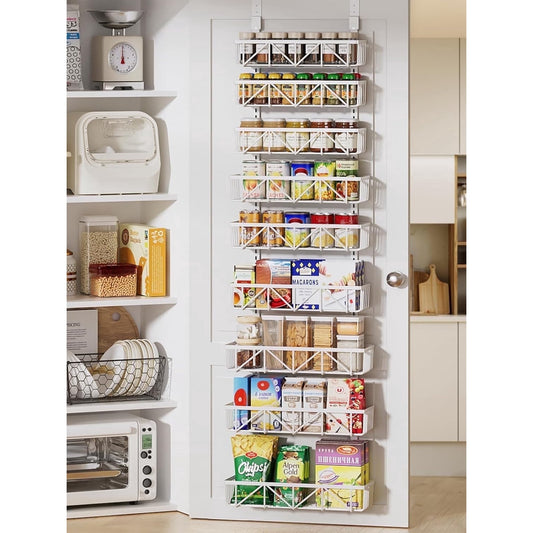 LazySpin 16in 9-Tier Adjustable Over the Door Pantry Organizer, Seasoning Organizer, Cabinet Door Organizer for Easy Install