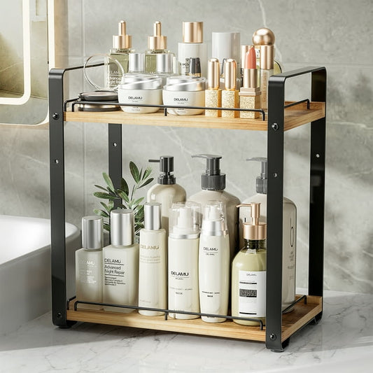 2-Tier Bathroom Counter Organizer, Wood Kitchen Countertop Organizer for Storage, Skincare Organizers for Vanity, Counter Shelf for Bathroom Organization