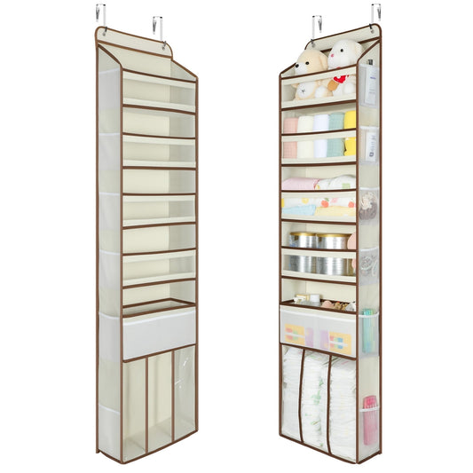 LazySpin Over the Door Organizer 61x14x5.5, 6 Large Front & 12 Side Pockets, Hanging Storage Closet Door Organizer for Bedroom, Bathroom Nursery Storage, Beige