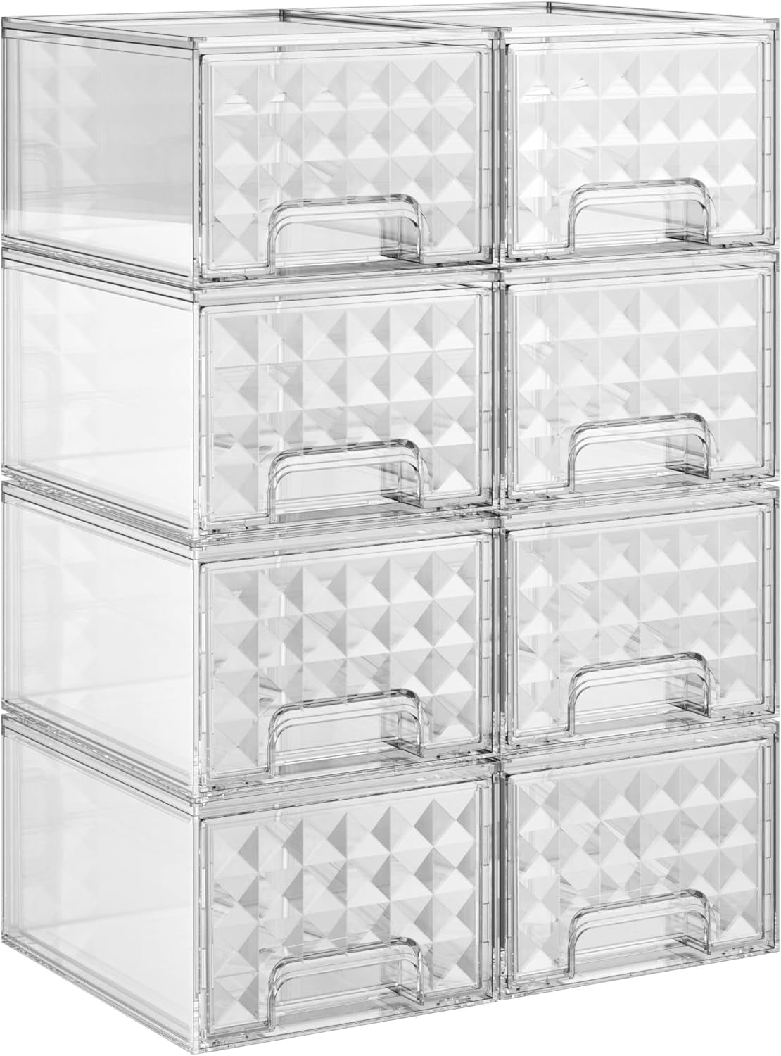 Delamu 8-Pack Stackable Storage Drawers, Makeup Skincare Holder Vanity Storage Organizer, Plastic Storage Bins for Bathroom, Clear