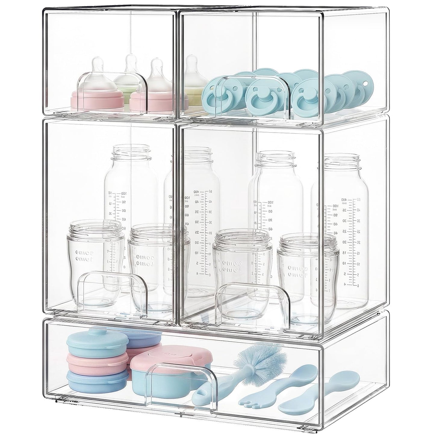 Delamu Bottle Storage Organizer, 5-Pack Stackable Clear Acrylic Drawers Organizer Storage ,3-tiers Organizer for Countertop, Cabinet,Vanity, Bathroom