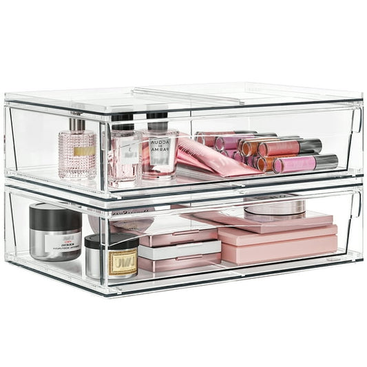Delamu 12.2''W Stackable Storage Drawers, Clear Acrylic Drawer Modular Bathroom Organizers, 2pcs