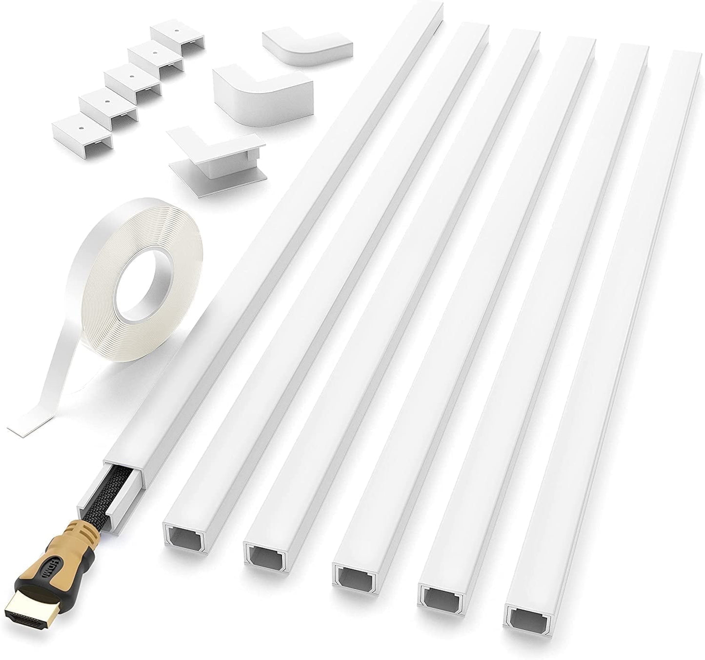 85in Cord Covers for Wires on Wall, One-Cord Cable Hider, White