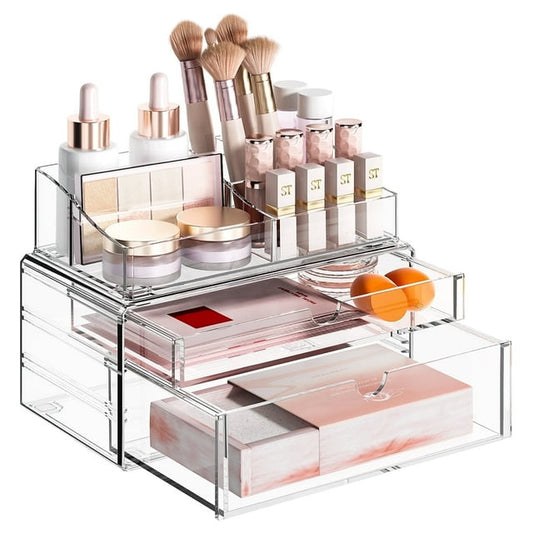 Clear Makeup Organizer, Delamu Thick Acrylic Perfume Organizer, Cosmetics Countertop Storage Box, Bathroom Countertop Organizer