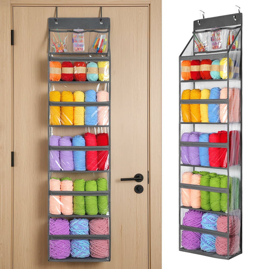 LazySpin Over The Door Organizer 5-Tier Behind The Door Storage with Clear PVC Pockets Large Capacity Hanging Closet Organizer Bathroom (Grey)