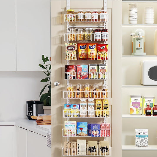LazySpin over the Door Pantry Organizer, Adjustable 8-Tier Pantry Hanging Organizers and Storage, Hanging Spice Rack Shelves, Metal Laundry Room Organization