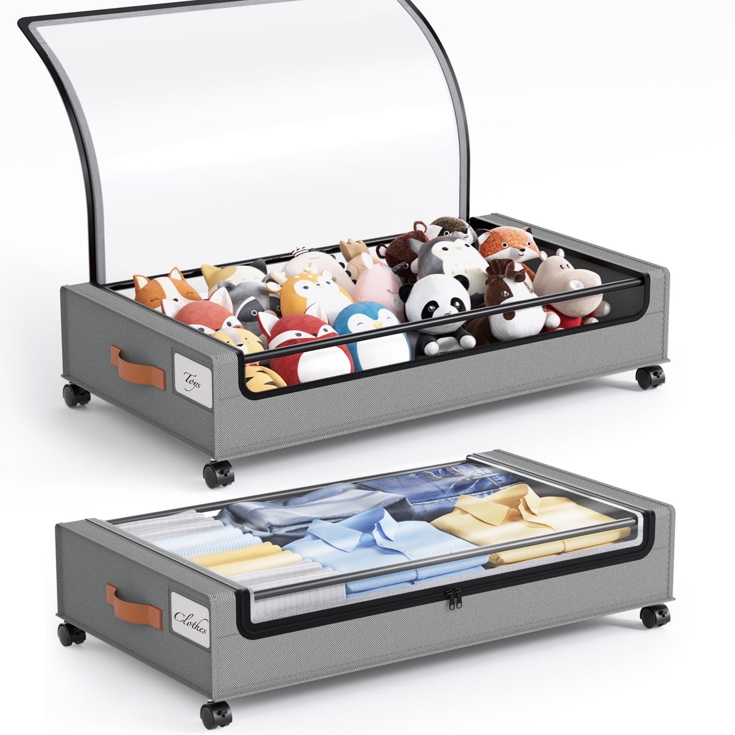 Delamu Under Bed Storage with Wheels, Underbed Storage Bins, 2 Pack Storage Containers for Toys, Clothes and Shoes, Gray