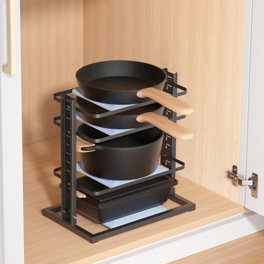 LAMU Pots and Pans Organizer for under Cabinet, 4-Tier Heavy Duty Adjustable Pan Pot Organizers inside Cabinet, Pot Rack for Kitchen Cabinet Organization and Storage, Black