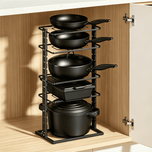 Delamu Pots and Pans Organizer for under Cabinet, 5-Tier Adjustable Pan Pot Organizers inside Cabinet, Pot Rack for Kitchen Cabinet Organization and Storage, Black