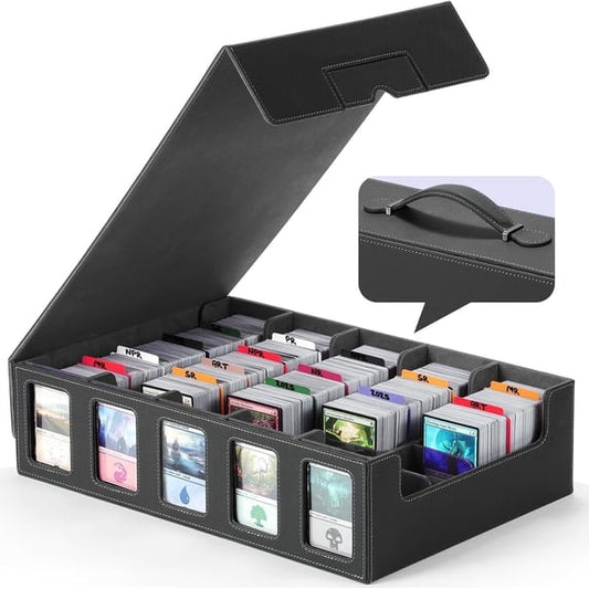 LAMU 4000+ Trading Card Storage Box with Commander Display, 16.8" x 11.4" x 4.4" Inch 5-Row Deck Case with Removable Lid, Card Deck Box for MTG TCG Sports & Game Cards