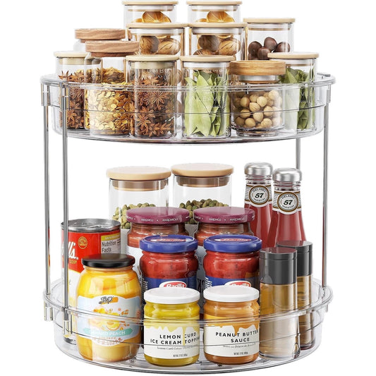 ROSSNY 1 Pack 2 Tier Lazy Susan Turntable Organizer 12inch Rotating Spice Rack for Kitchen, Pantry, Countertop, Bathroom, Medicine Cabinet Organizer, 2.4'' Shelf Depth, Clear