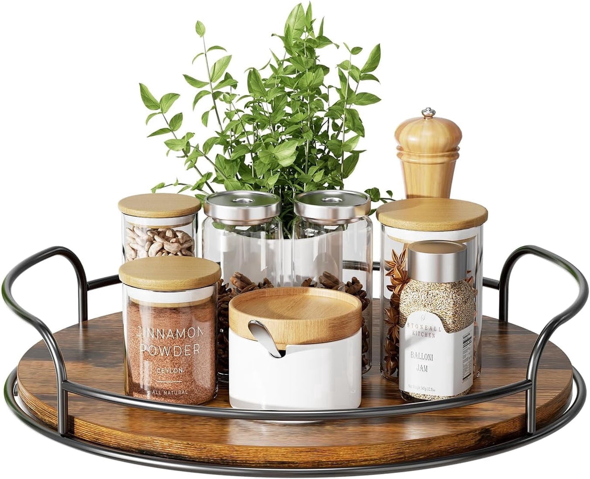 LAMU 11 inch Wooden Lazy Susan Turntable Organizer for Table Top, Cabinet, Wood Lazy Susan Spice Organization for Kitchen, Pantry, Countertop, Dining Table, Bathroom, 1 Pack