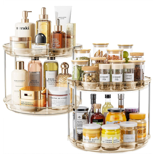 2 Pack 2 Tier Lazy Susan Turntable Organizer 10.6'' Rotating Spice Rack Organization for Cabinet, Kitchen, Pantry, Countertop, Bathroom, Vanity, Medicine Cabinet Organizer, Amber