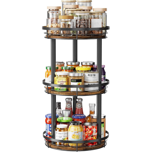 LAMU 3 Tier Lazy Susans Turntable Organizer for Cabinet Pantry Kitchen Countertop Refrigerator Cupboard, 10", Carbonized Wood Black