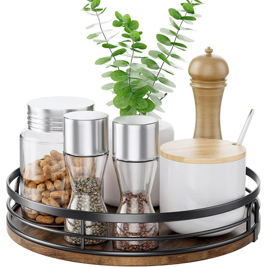 LAMU 10'' Lazy Susan Turntable Organizer for Cabinet, Round Wood Lazy Susan for Table Top, Countertop, Kitchen, Pantry, Spice, Bathroom Vanity Storage