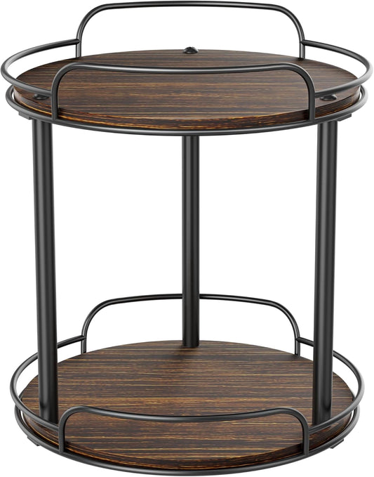 LAMU 9.4'' Wood Lazy Susan Turntable Organizer for Cabinet, 2 Tier Lazy Susan Spice Rack Organizer for Kitchen, Table Top, Countertop, Pantry, Medicine Organizer