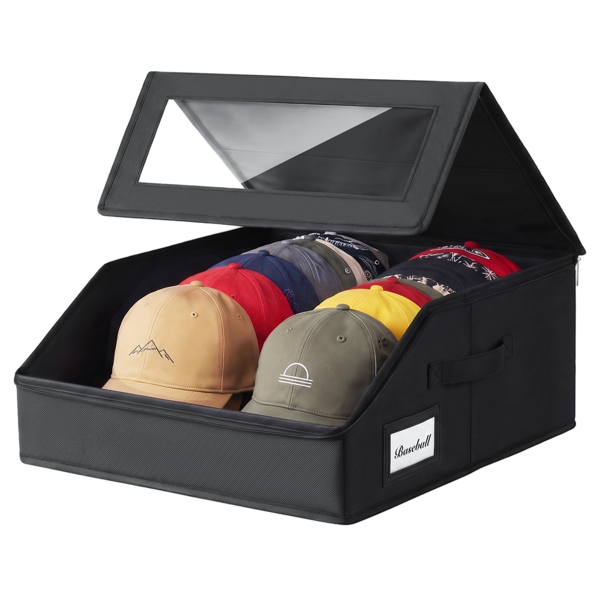 LAMU Hat Storage for Baseball Caps - 2-in-1 Hat Storage with Clear Window Lid Flip-Top Access, Space-Saving Hat Box for Closet, Black