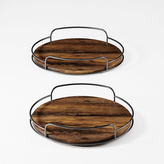 LAMU 2 Pack Wooden Lazy Susan Turntable Storage, 9inch+10inch Bamboo Lazy Susan Cabinet, Dining Table, Storage Room, Countertop, Cabinet, Kitchen Organization
