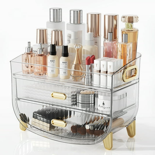 LAMU Makeup Organizer with Drawers, Skincare Organizer for Vanity, Storage Box with Handle, Large Cosmetic Display case for Dresser, Bathroom Countertop