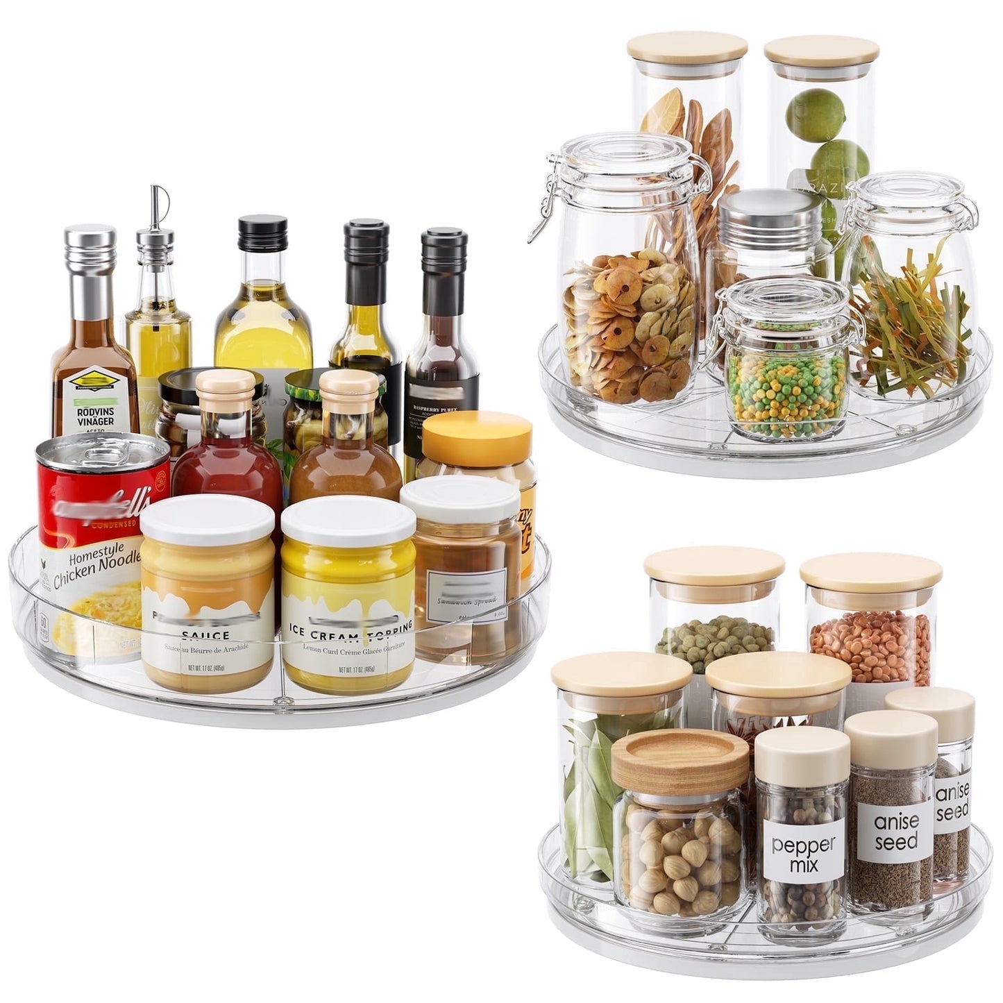 LAMU 3pack (9''+9''+11.4'') Rotating Lazy Susan Turntable Organizer for Kitchen Cabinets Spices Storage,