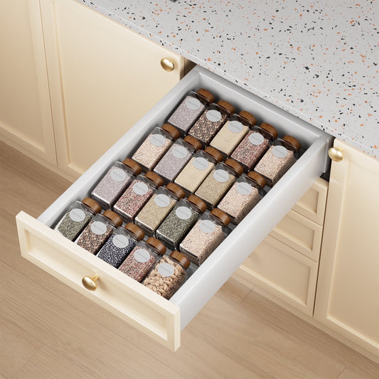 ROSSNY Spice Drawer Organizer 4 Pieces, PET Seasoning Organizer Rack, Clear Spice Rack Tray, Kitchen Seasoning Jars Drawers Insert (Jars Not Included/ Expandable From 11" to 22" Wide)