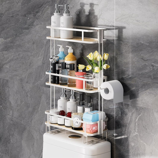 LAMU Over Toilet Bathroom Organizer, Over the Toilet Storage Shelf, Bathroom Shelves Over Toilet, 3-tier Toilet Storage Rack, Behind Toilet Organizer, White