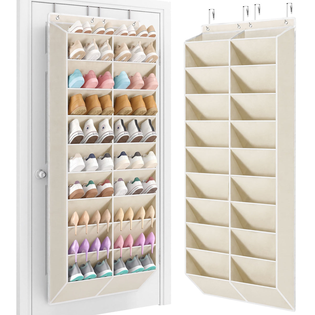 LazySpin 20-30 Pairs Over the Door Shoe Organizer, Clear Pockets Hanging Shoe Storage for Closet, 10-Tier Door Shoes Rack, Handing Shoes Holder for Sneakers, Boots, Heels, Beige