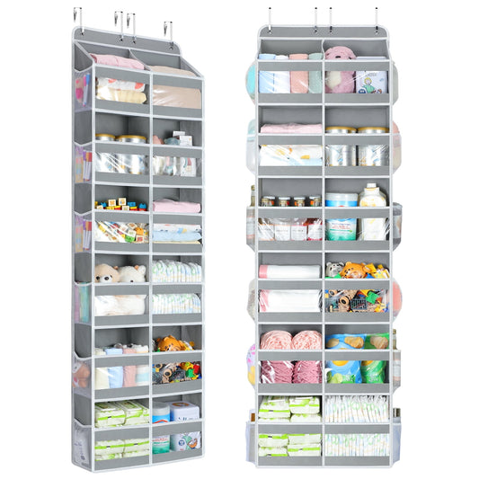 LazySpin Over the Door Organizer 6 Tiers, Clear Window Behind Door Storage of 12 Compartments, Over the Door Storage, Door Hanging Organizer for Closet, Diaper Organizer Storage, Gray