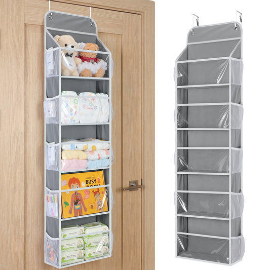 LazySpin Over the Door Hanging Organizer, Anti Tilt, 50lbs Load, Hanging Closet Organizer for Bedroom, Bathroom, Laundry Room (Gray)