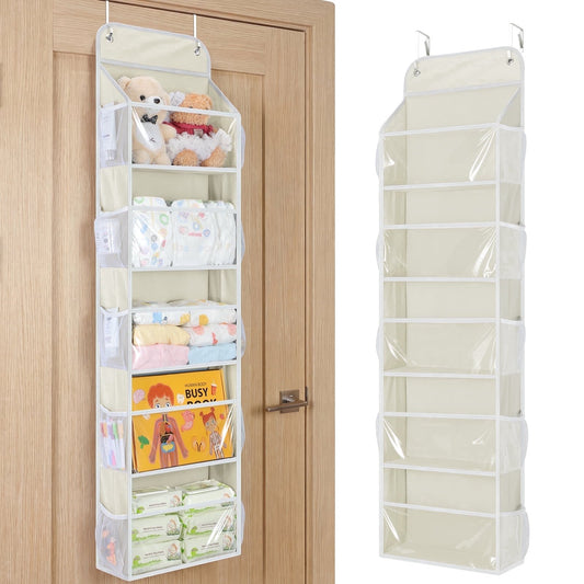LazySpin Over the Door Hanging Organizer, Anti Tilt, 50lbs Load, Hanging Storage Shelves for Bathroom, Bedroom, Laundry Room (Off-White)