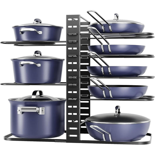 ORDORA 8-Tier Adjustable Pots and Pans Organizer Under Cabinet Fit for Lightweight Cookware