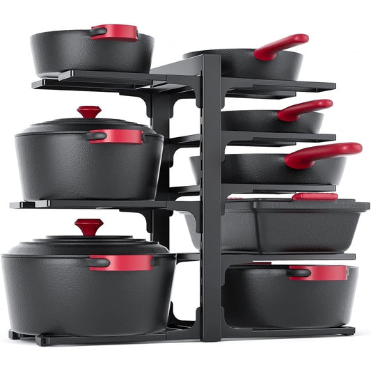 ORDORA 8-Tier Pots and Pans Organizer Rack Heavy Duty Adjustable, Black