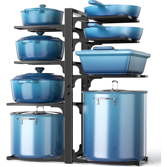 Pots and Pans Organizer,PANTASIA 8-Tier Adjustable Pot Rack for Cabinet, Pan Organizers inside Cabinet with 3 DIY Methods, Black