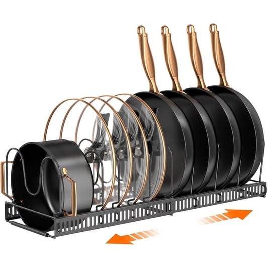 ORDORA Pots and Pans Organizer Rack, Expandable 11.71-22.85 Inch Pot Rack Under Cabinet, 10+ Adjustable Dividers Storage Pan Organizer Rack for Cookie Sheets
