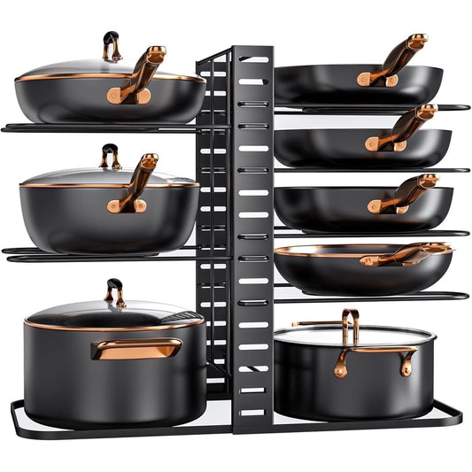ORDORA Pots and Pans Organizer Rack under Cabinet, 8-Tier Adjustable Pot Racks, Pan Organizers inside Cabinet with 3 DIY Methods