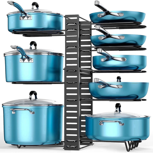 PANTASIA Pots and Pans Organizer, 8-Tier Adjustable Pot Rack for Cabinet, Black