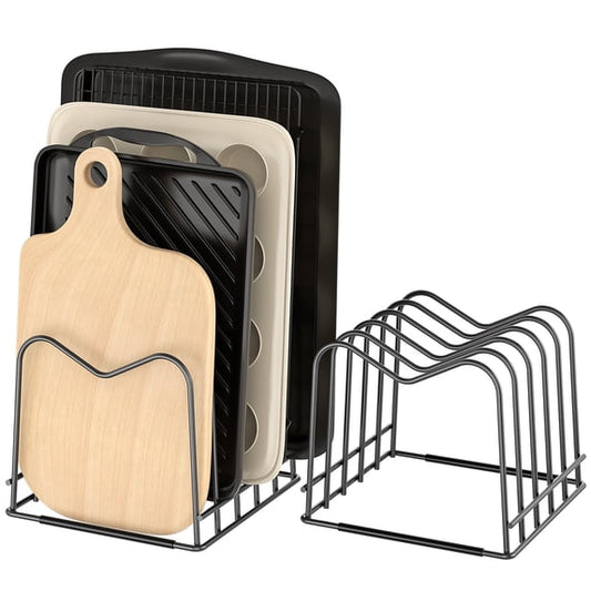 ORDORA 5-Slot Cutting Board Organizer and Baking Sheet Rack, Kitchen Organizer for Cutting Boards, Baking Sheets and Lids, Pot and Pan Rack for Cabinet, Black (2 Pack)