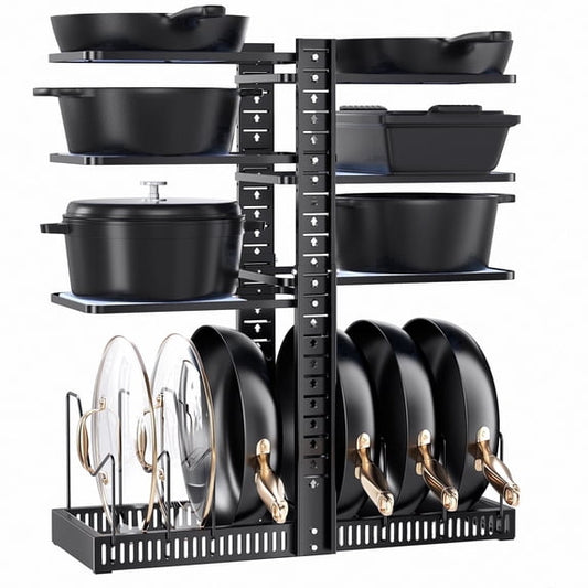 ORDORA Pots and Pans Organizer, 6-Tier Adjustable Dual-Side Liftable Cabinet Pot Rack